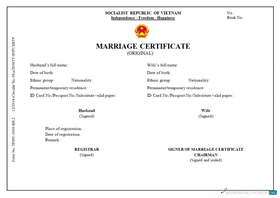 Download Vietnam Marriage registrar marriage certificate Photoshop template